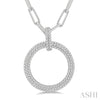 Pave - Set Circle Paper Clip Diamond Fashion Pendant - Everett Jewelry