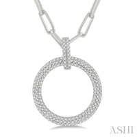 Pave - Set Circle Paper Clip Diamond Fashion Pendant - Everett Jewelry