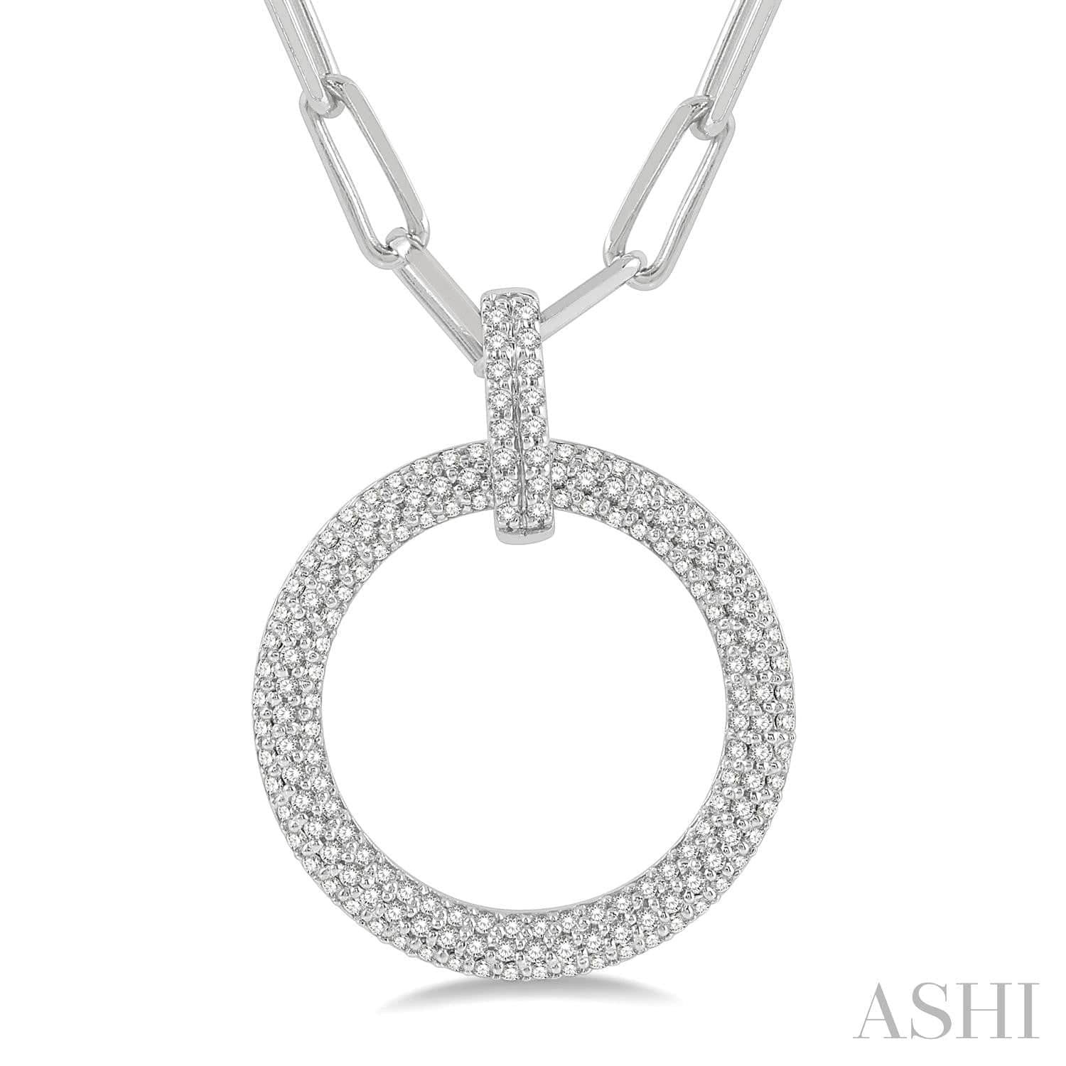 Pave - Set Circle Paper Clip Diamond Fashion Pendant - Everett Jewelry