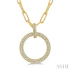 Pave - Set Circle Paper Clip Diamond Fashion Pendant - Everett Jewelry
