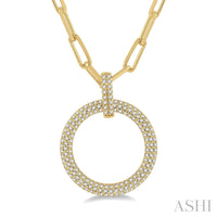 Pave - Set Circle Paper Clip Diamond Fashion Pendant - Everett Jewelry