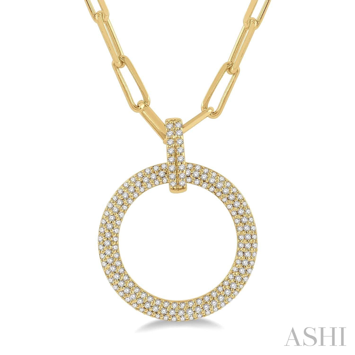 Pave - Set Circle Paper Clip Diamond Fashion Pendant - Everett Jewelry