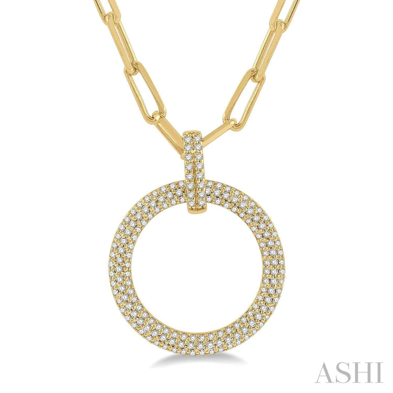 Pave - Set Circle Paper Clip Diamond Fashion Pendant - Everett Jewelry