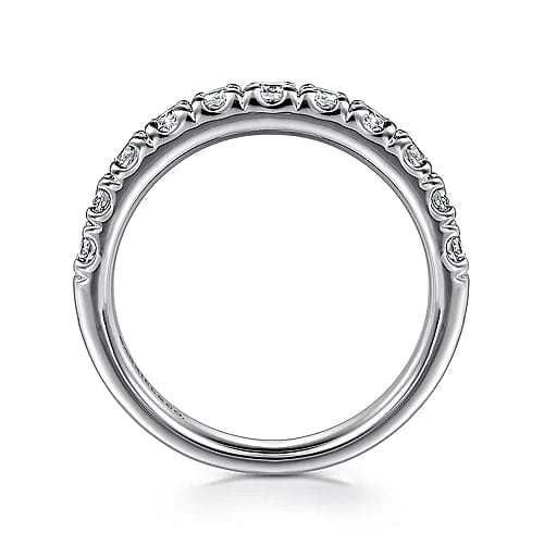 Portofino - 14K White Gold 11 Stone French Pave Diamond Wedding Band - 0.72 ct - Everett Jewelry
