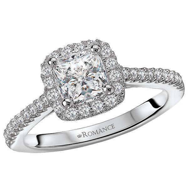 18kt Cushion Shaped Halo Engagement Ring ENGAGEMENT RINGS Romance [Everett Jewelry Shreveport Louisiana]