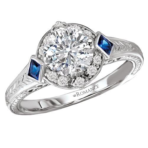 18kt Halo with Sapphires ENGAGEMENT RINGS Romance [Everett Jewelry Shreveport Louisiana]