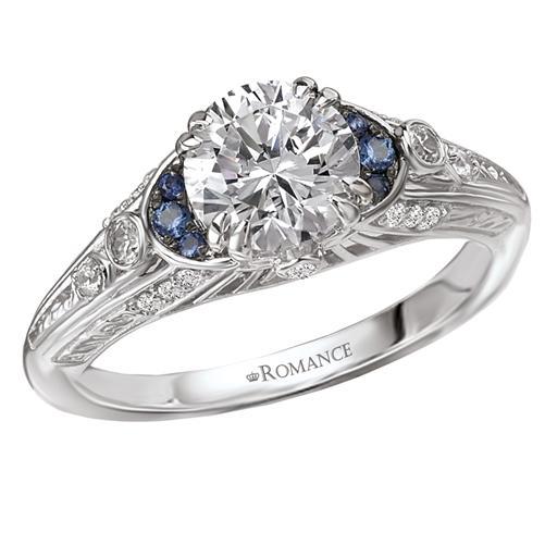18kt Solitaire with Sapphire Accents ENGAGEMENT RINGS Romance [Everett Jewelry Shreveport Louisiana]