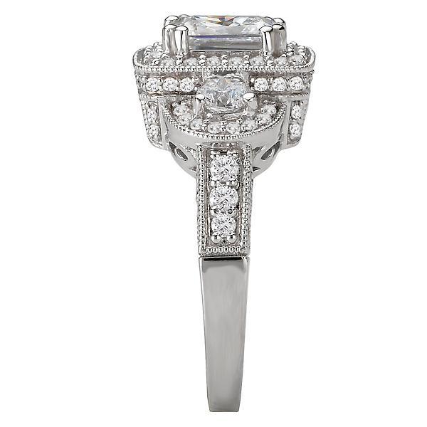18kt Three Stone Halo Engagement Ring ENGAGEMENT RINGS Romance [Everett Jewelry Shreveport Louisiana]