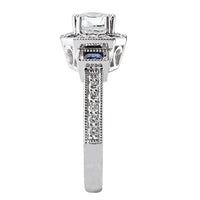 18kt Three Stone Halo Engagement Ring ENGAGEMENT RINGS Romance [Everett Jewelry Shreveport Louisiana]