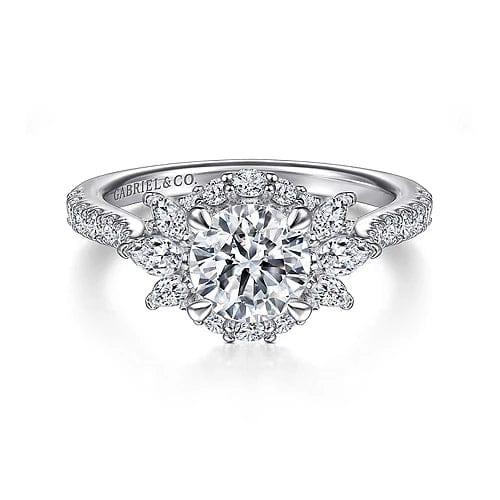 Samaya - 14K White Gold Fancy Halo Round Diamond Engagement Ring - Everett Jewelry