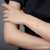 Silver Cross Diamond Lariat Bracelet - Everett Jewelry