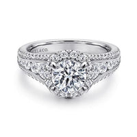 Sorrel - 14K White Gold Round Halo Diamond Channel Set Engagement Ring - Everett Jewelry