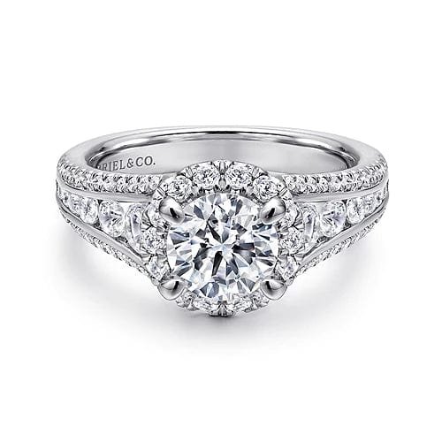 Sorrel - 14K White Gold Round Halo Diamond Channel Set Engagement Ring - Everett Jewelry