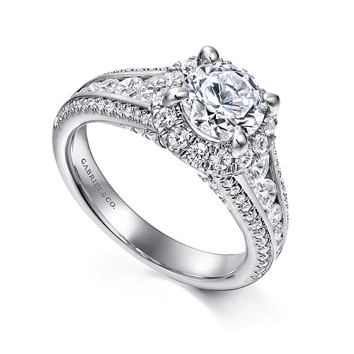 Sorrel - 14K White Gold Round Halo Diamond Channel Set Engagement Ring - Everett Jewelry