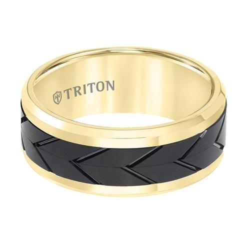 Gold Tungsten Carbide with Black Center Men's Band Triton [Everett Jewelry Shreveport Louisiana]