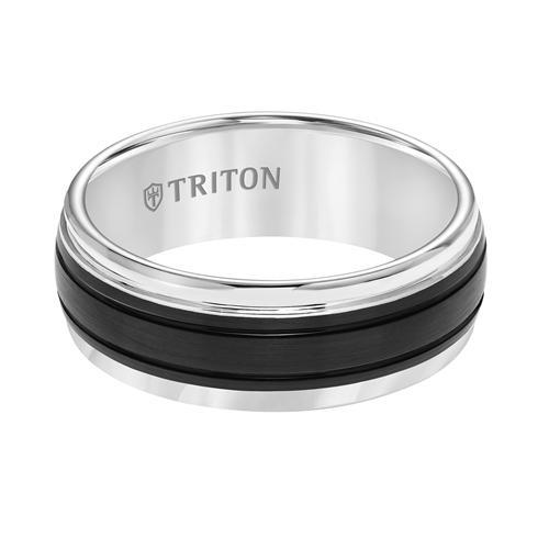 Tungsten Carbide with Black Stripes Men's Band Triton [Everett Jewelry Shreveport Louisiana]