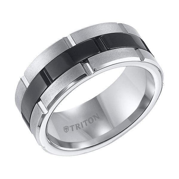 Tungsten Carbide with Grooves Men's Band Triton [Everett Jewelry Shreveport Louisiana]