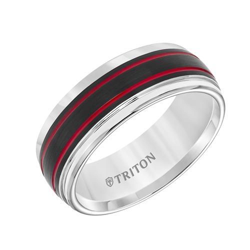 Tungsten Carbide with Red Stripes Men's Band Triton [Everett Jewelry Shreveport Louisiana]