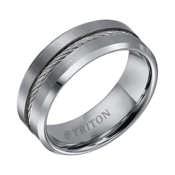 Tungsten Carbide with Steel Cable Inlay Men's Band Triton [Everett Jewelry Shreveport Louisiana]