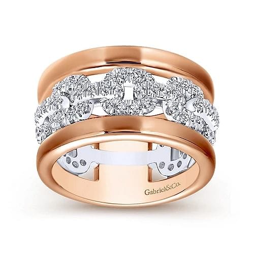 Wide 14K White and Rose Gold Fancy Diamond Anniversary Band - 1.07 ct - Everett Jewelry