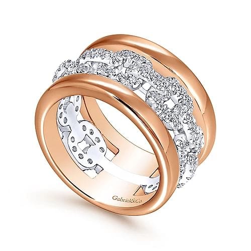 Wide 14K White and Rose Gold Fancy Diamond Anniversary Band - 1.07 ct - Everett Jewelry