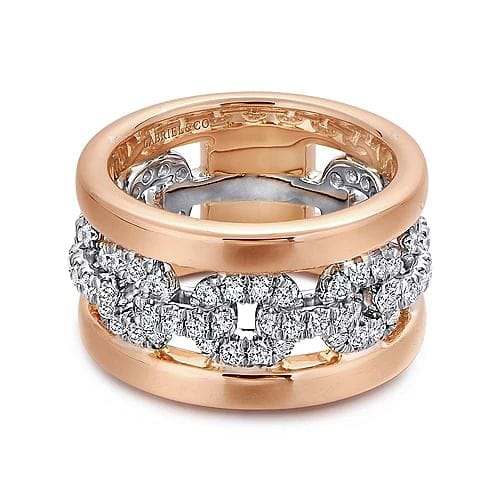 Wide 14K White and Rose Gold Fancy Diamond Anniversary Band - 1.07 ct - Everett Jewelry